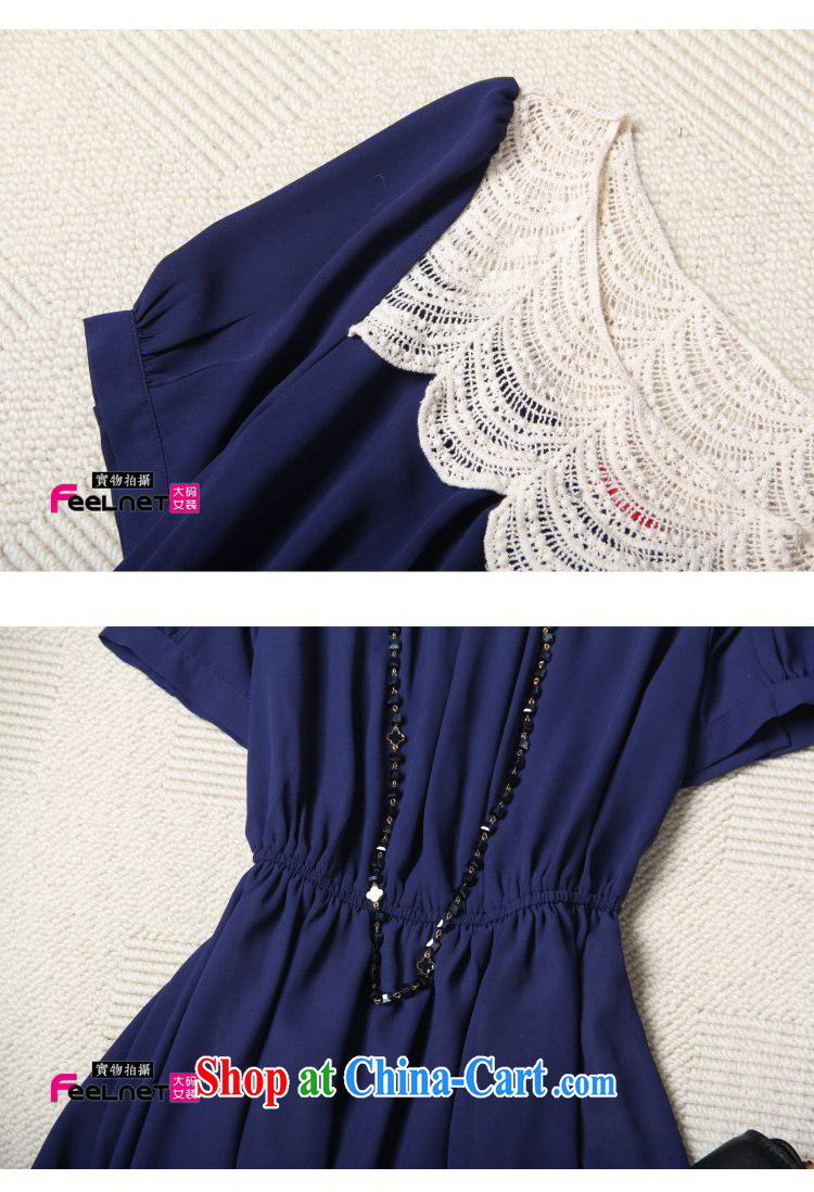feelnet XL 2015 summer new Korean female waist lace stitching snow woven short-sleeved dress 2146 blue 5 XL pictures, price, brand platters! Elections are good character, the national distribution, so why buy now enjoy more preferential! Health