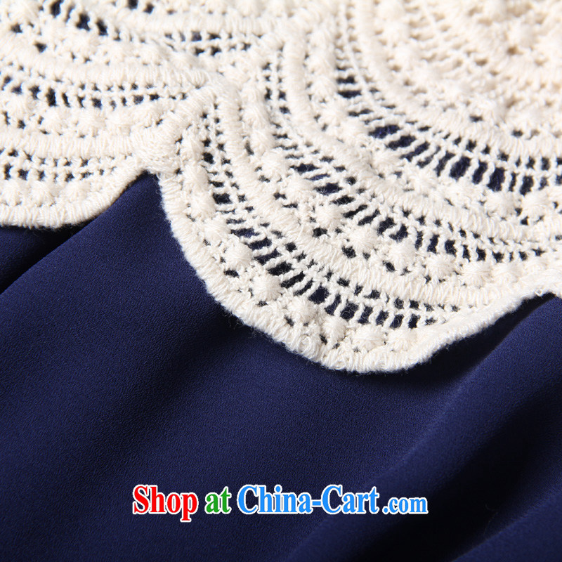 feelnet XL 2015 summer new Korean female waist lace stitching snow woven short-sleeved dress 2146 blue 5 XL, FeelNET, shopping on the Internet