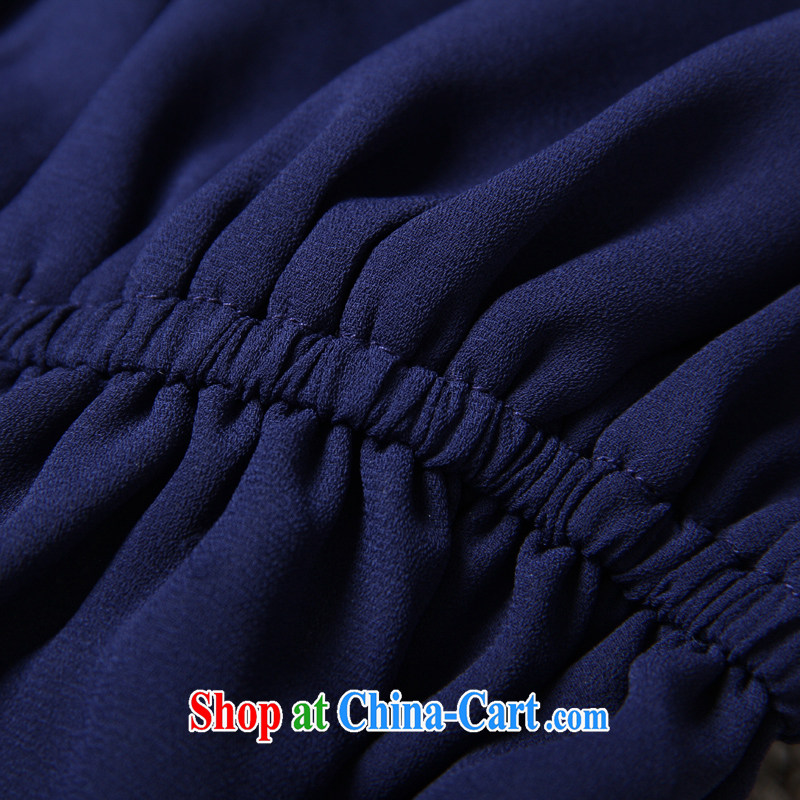 feelnet XL 2015 summer new Korean female waist lace stitching snow woven short-sleeved dress 2146 blue 5 XL, FeelNET, shopping on the Internet