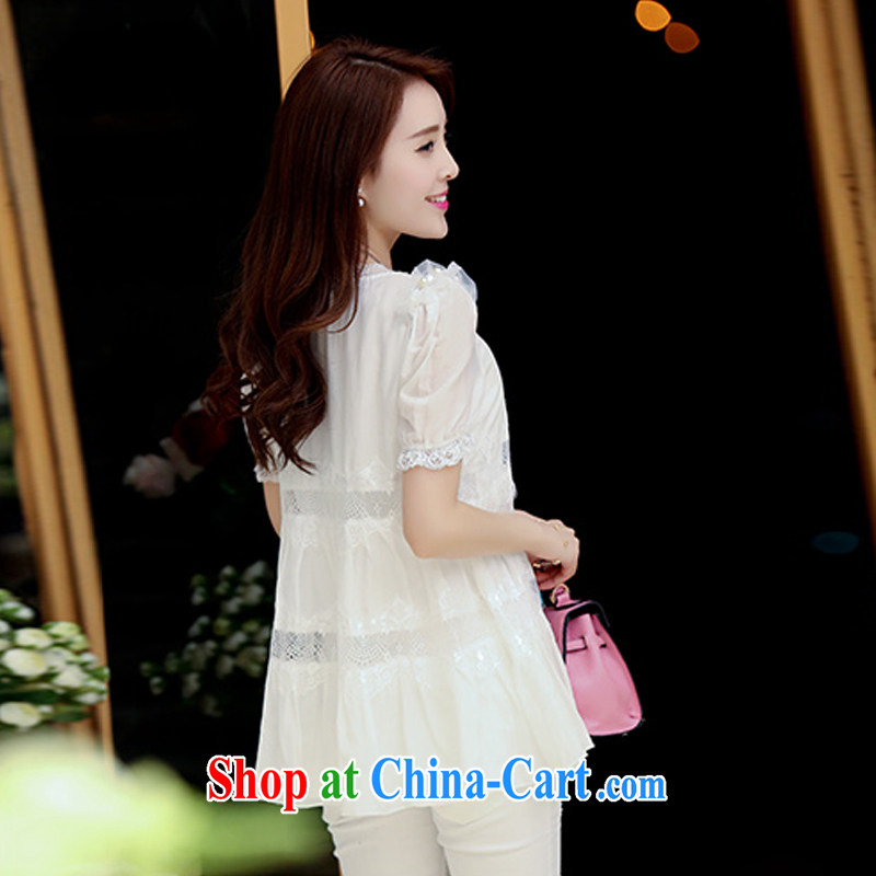 Pure color has always been the 2015 summer new Korean Beauty graphics thin 100 ground lace short-sleeved large, snow-woven shirts female white XXL, solid color has always been, and shopping on the Internet