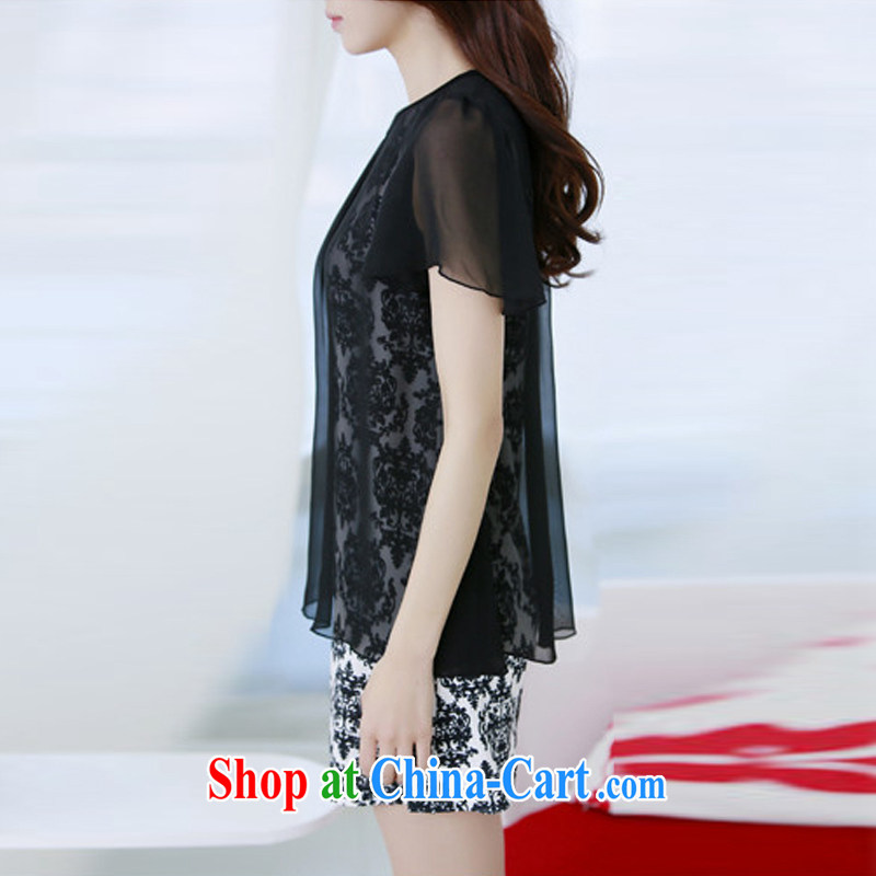 Show radius 2015 spring new Korean video thin beauty is the false Two snow-woven dresses short-sleeved 30,318 black XXXL, RADIUS, and the show, and shopping on the Internet