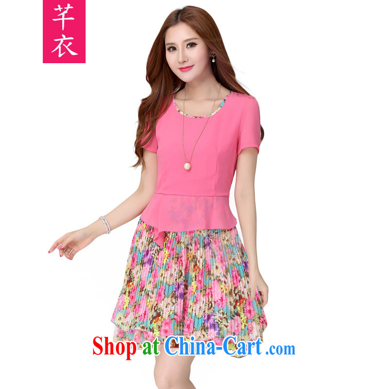 Constitution and clothing increased, indeed, female 2015 summer New floral beach dress thick mmA-organ hem short skirt holiday stitching stamp snow woven dresses of red large XL 110 - 125 jack