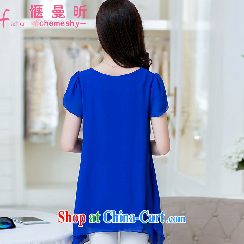 A relaxing Cayman year older women 2015 summer new leisure mom with loose snow woven short-sleeved shirt MZX 1502 blue XXL