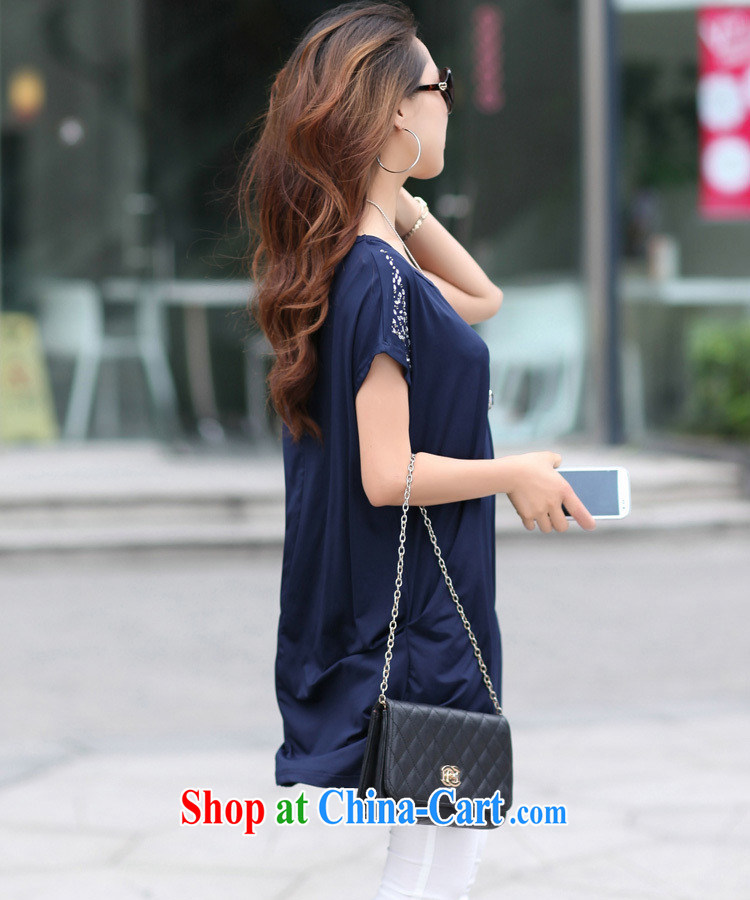 2015 summer thick MM XL female graphics thin hot drill ice silk bat sleeves round neck T-shirt short-sleeved half sleeve shirt T deep blue XXXL pictures, price, brand platters! Elections are good character, the national distribution, so why buy now enjoy more preferential! Health