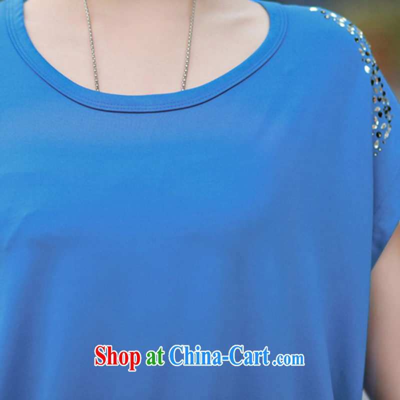 2015 summer thick MM XL female graphics thin hot drill ice silk bat sleeves round neck T-shirt short-sleeved half sleeve shirt T deep blue XXXL, Biao (BIAOSHANG), online shopping