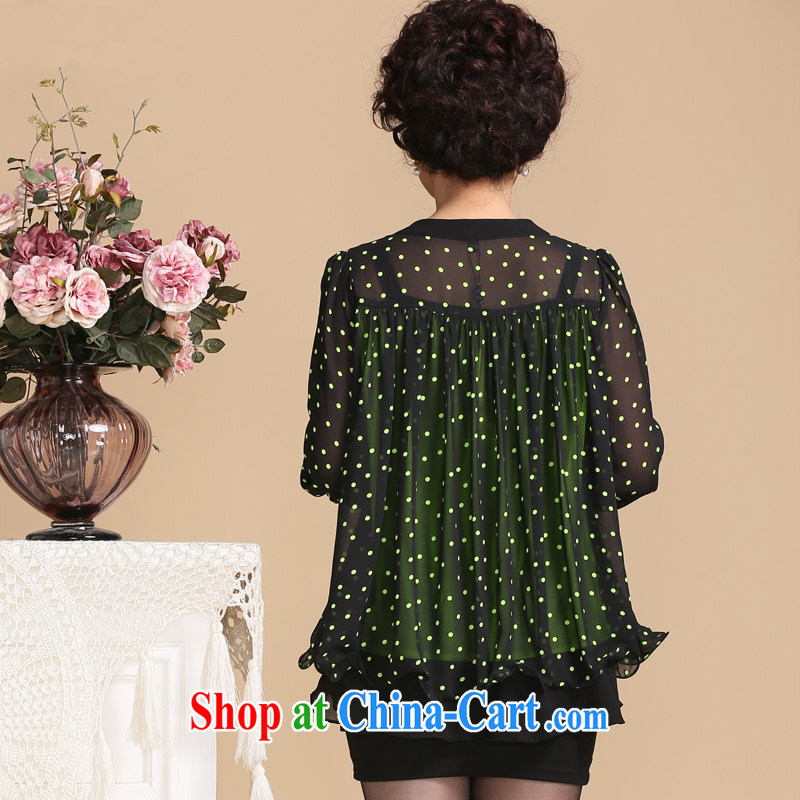 The SSU Mak 2015 girls spring and summer dot loose 7 snow cuff woven shirts mother in the elderly, female 0372 wave point green 5 XL, the SSU Mak, shopping on the Internet