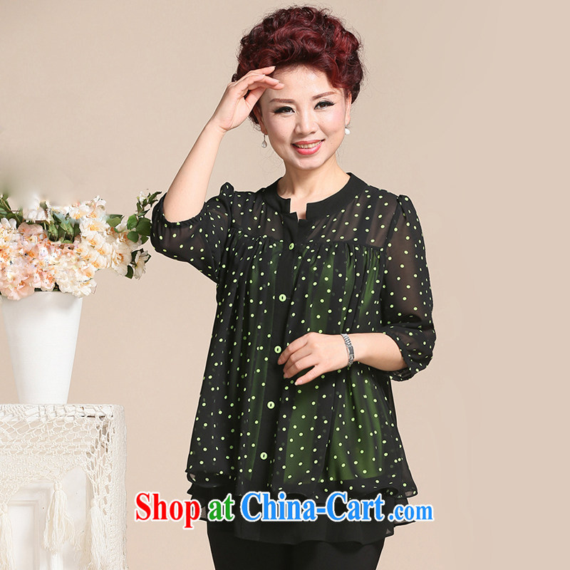 The SSU Mak 2015 girls spring and summer dot loose 7 snow cuff woven shirts mother in the elderly, female 0372 wave point green 5 XL, the SSU Mak, shopping on the Internet
