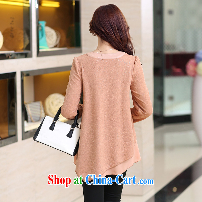 The Love 2015 spring new V collar stitching leave of two long-sleeved larger female solid shirt OH 341,803 genuine pink genuine XXXL, the love (ouhanduai), shopping on the Internet