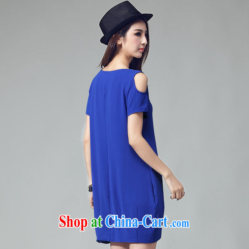 Morning would be 2015 summer new Korean version and indeed increase, female fat sister beauty graphics thin round-collar sexy bare shoulders lanterns, with dress blue 4 XL, morning, and shopping on the Internet