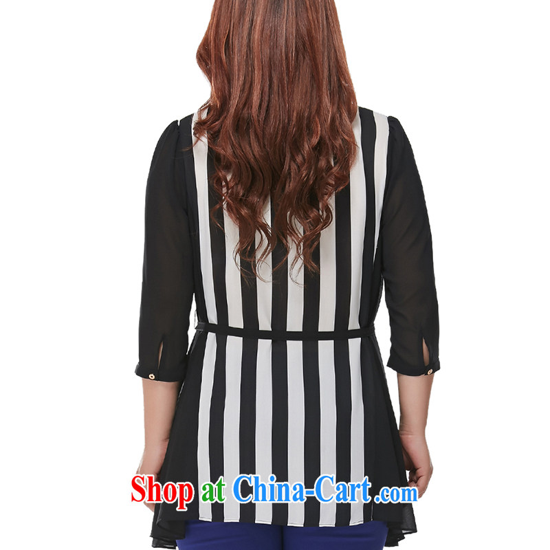 MsShe larger female snow woven shirts 2015 summer new round-collar short-sleeve striped T shirt snow woven shirts T-shirt 7042 black-and-white (5XL, Susan Carroll, Ms Elsie Leung Chow (MSSHE), shopping on the Internet