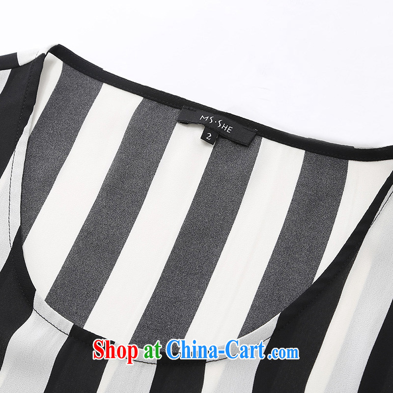 MsShe larger female snow woven shirts 2015 summer new round-collar short-sleeve striped T shirt snow woven shirts T-shirt 7042 black-and-white (5XL, Susan Carroll, Ms Elsie Leung Chow (MSSHE), shopping on the Internet