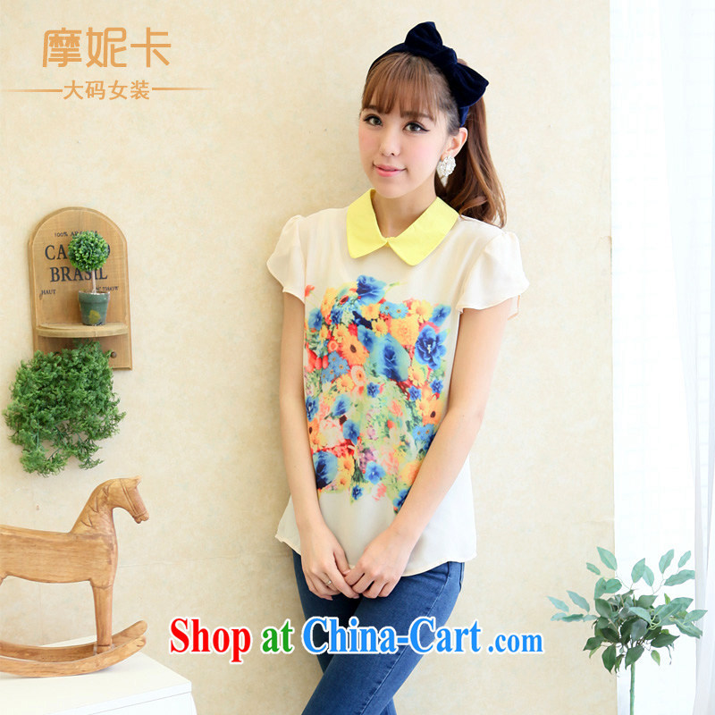 mm thick summer 2014 larger female thick sister graphics thin Korean version of the new stamp duty, the short-sleeved snow woven shirts T-shirt m White XXXL