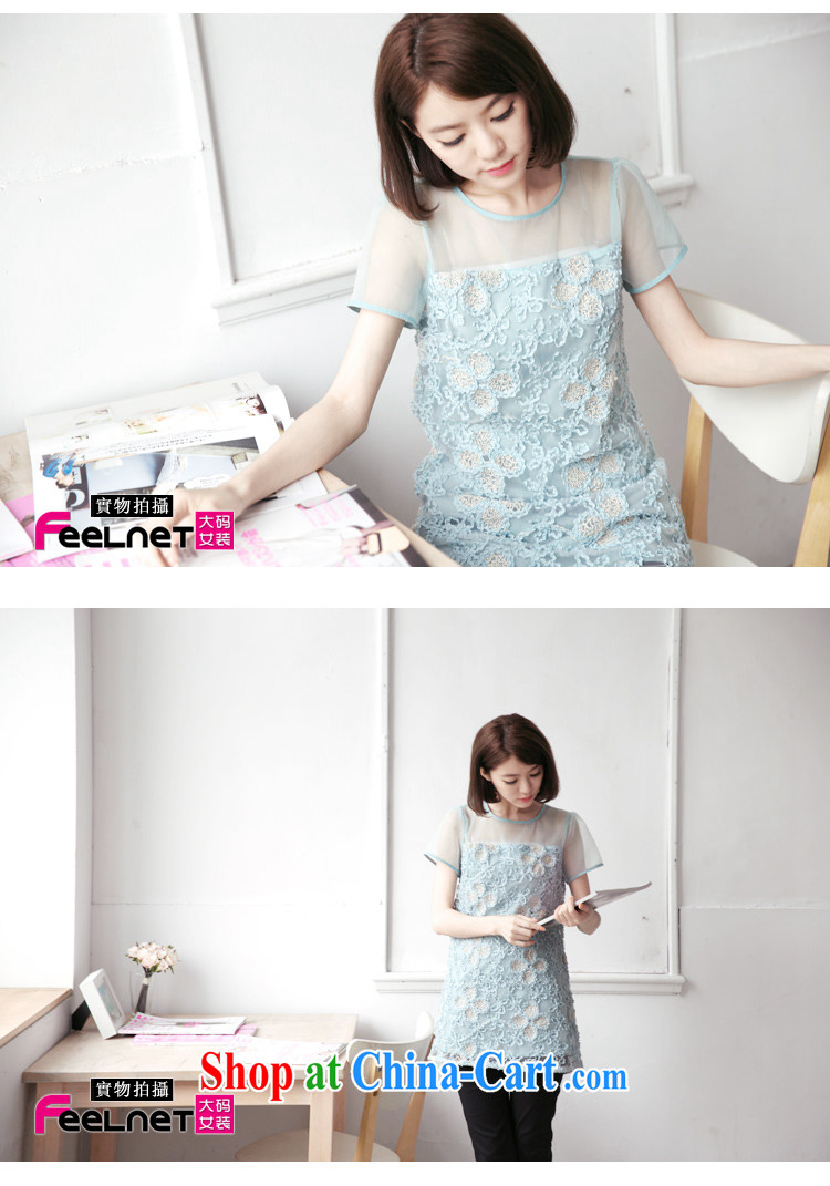 feelnet Korean version XL female thick mm summer new, three-dimensional fluoroscopy petals beauty dresses 1432 light blue large code 6 XL pictures, price, brand platters! Elections are good character, the national distribution, so why buy now enjoy more preferential! Health