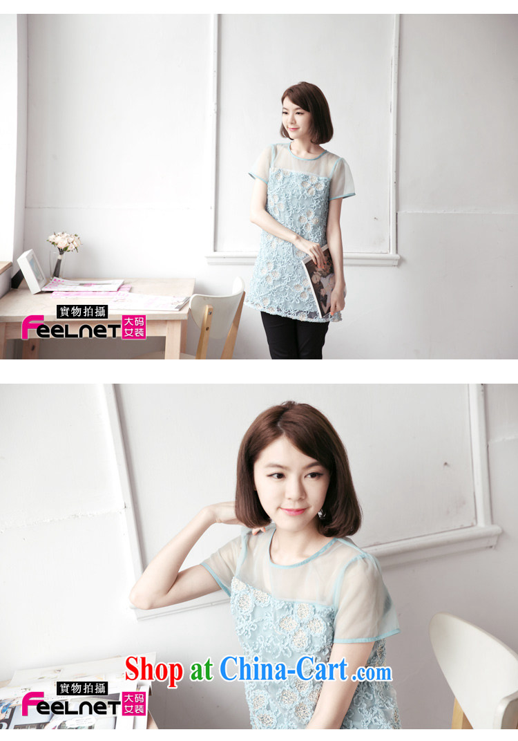 feelnet Korean version XL female thick mm summer new, three-dimensional fluoroscopy petals beauty dresses 1432 light blue large code 6 XL pictures, price, brand platters! Elections are good character, the national distribution, so why buy now enjoy more preferential! Health