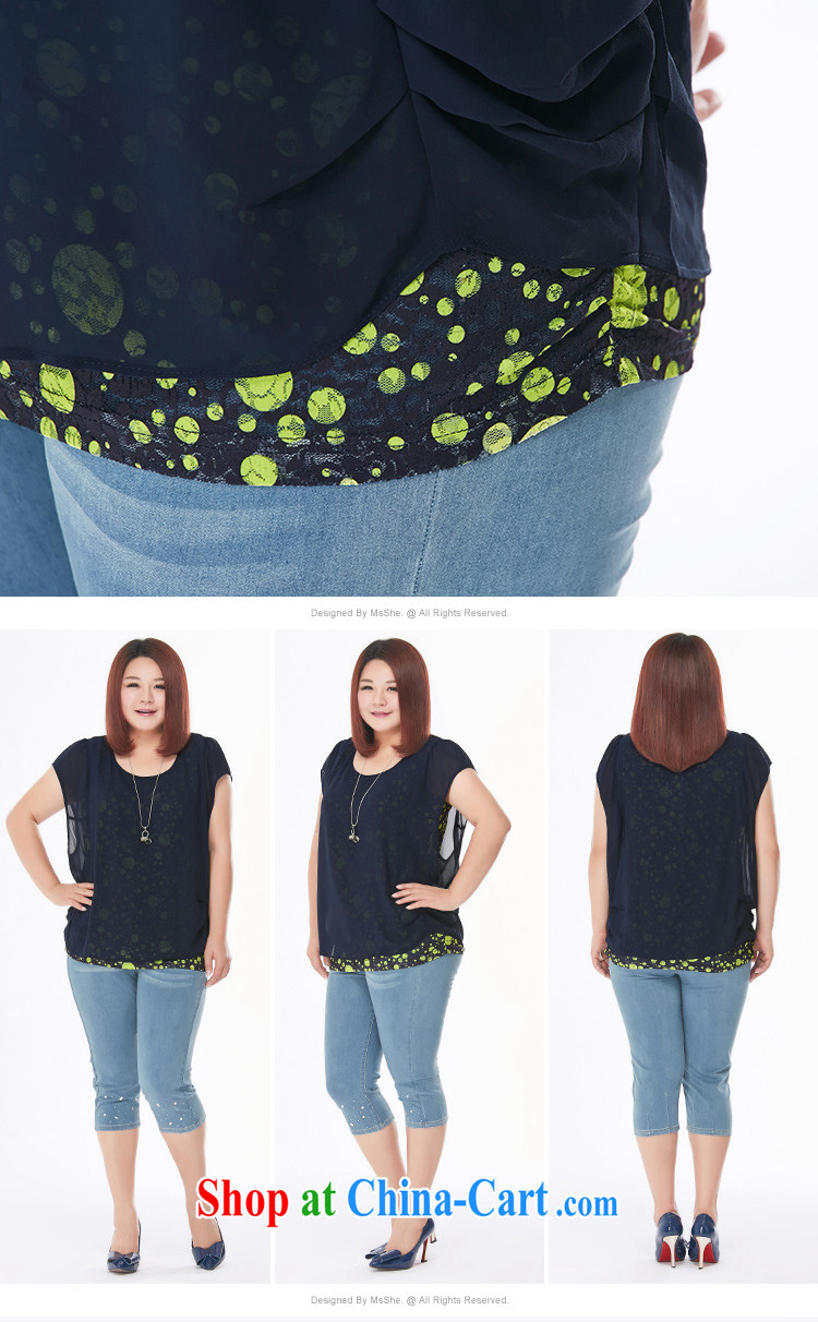 The MsShe indeed XL women 2015 summer new mm thick Korean leave of two short-sleeved round neck T-shirt 7069 blue 3 XL pictures, price, brand platters! Elections are good character, the national distribution, so why buy now enjoy more preferential! Health