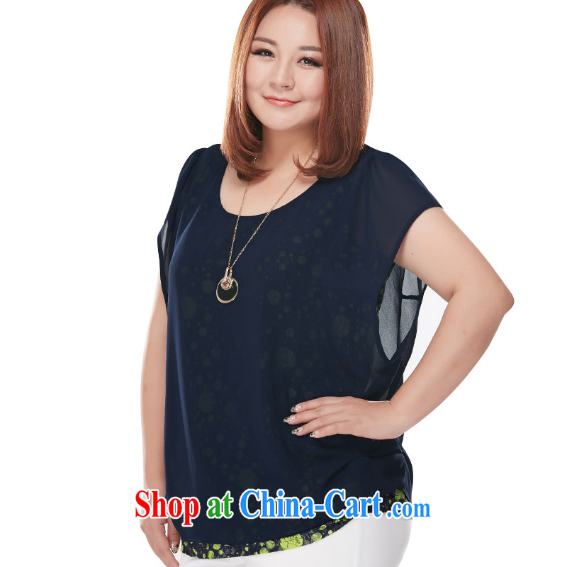 The MsShe indeed XL women 2015 summer new mm thick Korean leave of two short-sleeved round neck T-shirt 7069 blue 3 XL, Susan Carroll, Ms Elsie Leung Chow (MSSHE), online shopping