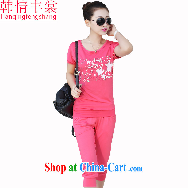 South Korea and Hongkong advisory committee 2015 the Code women replacing the fat and set new stamp pattern T-shirt sport and leisure 7 Trouser press kit female Two-piece 9910 pink 5 XL