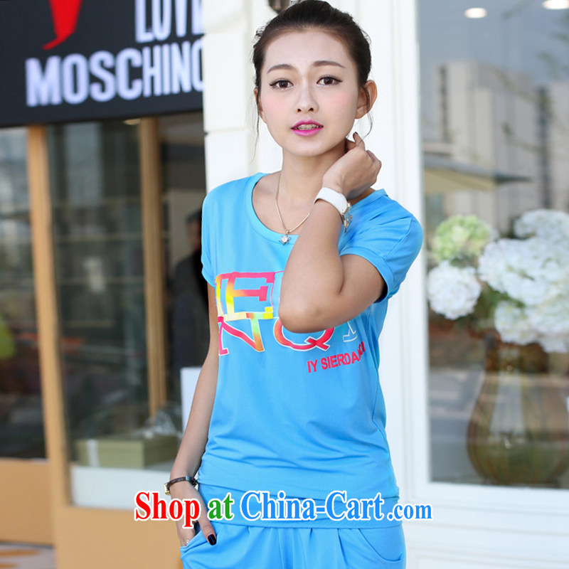 Korea and Hongkong Advisory Committee the code female 200 jack and indeed increase package sport and leisure stamp T-shirt graphics thin 7 pants female Two-piece 9911, light blue 5 XL, Korea, Hongkong, Advisory Committee, and shopping on the Internet