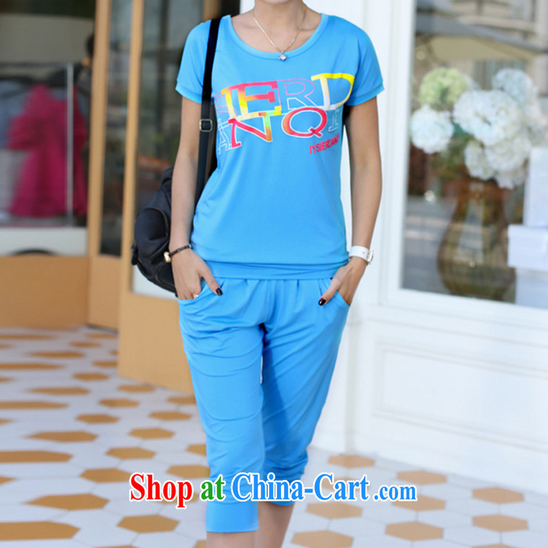 Korea and Hongkong Advisory Committee the code female 200 jack and indeed increase package sport and leisure stamp T-shirt graphics thin 7 pants female Two-piece 9911, light blue 5 XL, Korea, Hongkong, Advisory Committee, and shopping on the Internet