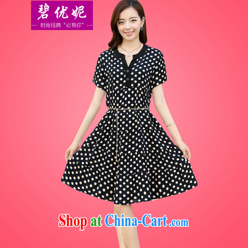 Pi-optimized Connie new Korean loose short-sleeved the fat increase, female fat MM cotton dress, long skirt cake BW 2019 black-and-white dot 4 XL recommendations 165 - 180 jack