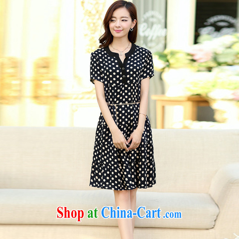 Pi-optimized Connie new Korean loose short-sleeve the fat increase, female fat MM cotton dress, long skirt cake BW 2019 black-and-white dot 4 XL recommendations 165 - 180 jack, optimization, Connie, and shopping on the Internet