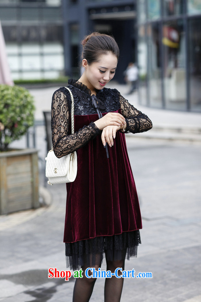 2014 Spring and Autumn and the Code female new thick MM gold velour lace stitching long-sleeved dresses black XXXXL pictures, price, brand platters! Elections are good character, the national distribution, so why buy now enjoy more preferential! Health