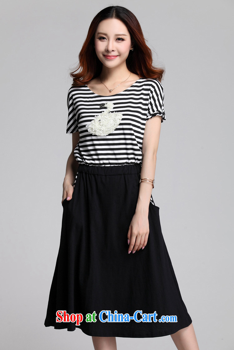 loved the code female summer new striped elastic waist and fat XL thick MM graphics thin short-sleeve double-yi long skirt 3531 black XXXXL pictures, price, brand platters! Elections are good character, the national distribution, so why buy now enjoy more preferential! Health