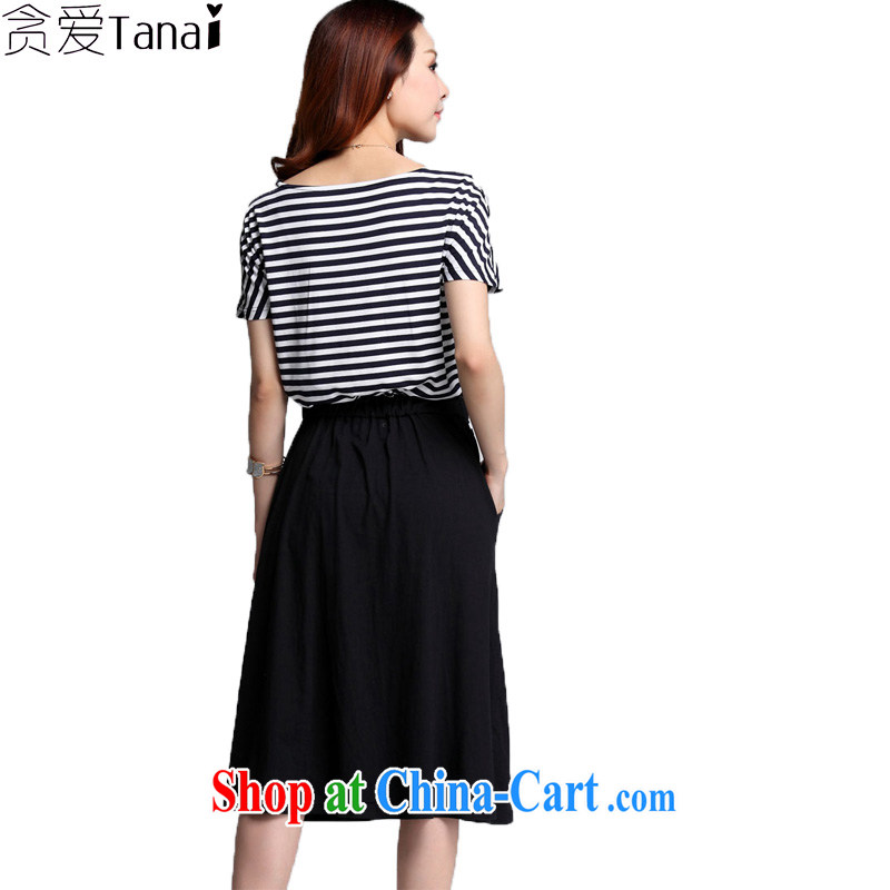 loved the code female summer new striped elastic waist and fat XL thick MM graphics thin short-sleeved-yi long skirt 3531 black XXXXL, loved (Tanai), online shopping