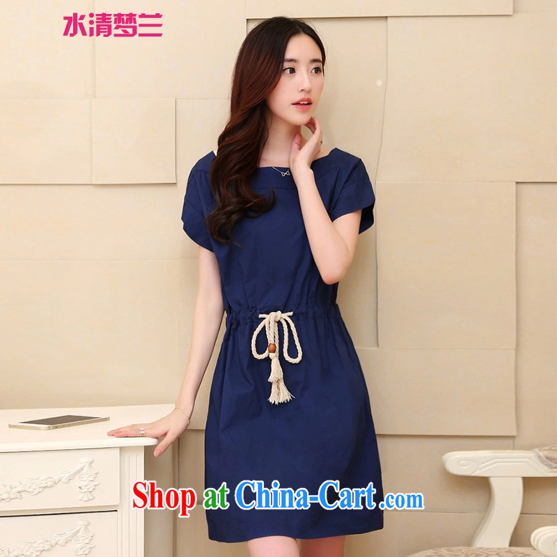 The definition of 2015, Yau Ma Tei cotton dress summer Korean version of the new, the waist skirt the code dress short-sleeve dress V 9088 dark blue XL