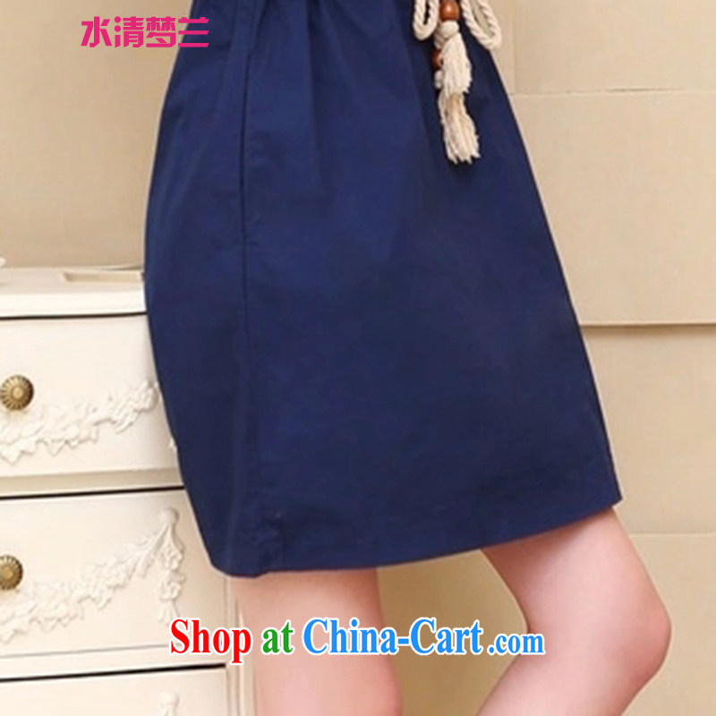 The definition of 2015, Yau Ma Tei cotton dress summer Korean version of the new, the waist skirt the code dress short-sleeve dress V 9088 dark blue XL, water-dream, and shopping on the Internet