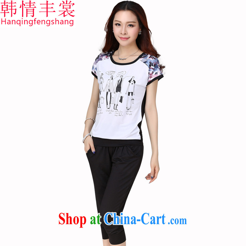 Korea and Hongkong advisory committee 200 Jack large, female summer mm thick and indeed increase package Sports _ Leisure two-piece female bat sleeves T-shirt graphics thin 7 pants 9912 black 5 XL