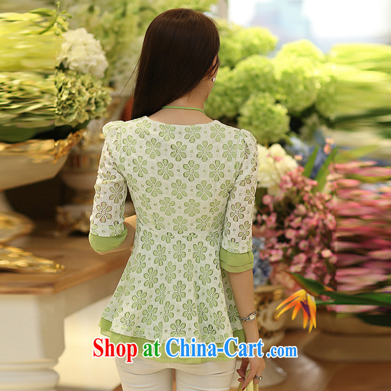 Mr Cheuk Yi Lai film thick MM round-collar lace Openwork check Ms. spend T shirt thick stylish aura snow woven stitching T-shirt B 403 photo color 4 XL, Cheuk-yan Yi-lai, and shopping on the Internet