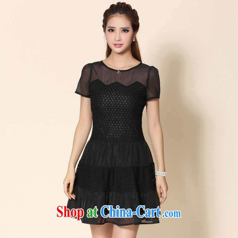 Most of the increase is indeed, women with thick MM summer new lace-thick sister graphics thin large dresses xxxxl number 2138 black 2 XL, cross-sectoral provision (qisuo), online shopping