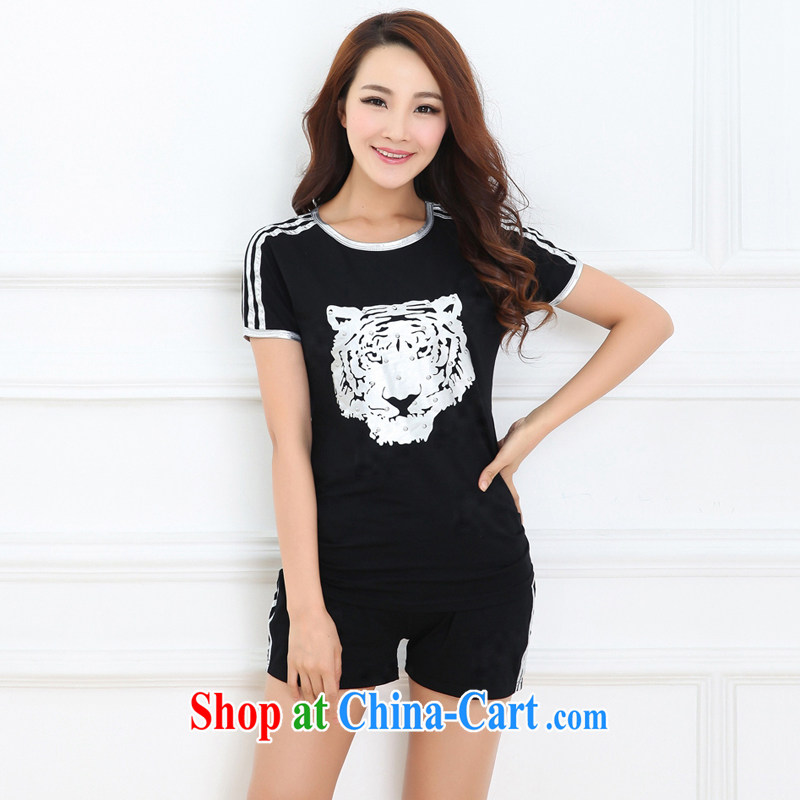 Increase the emphasis on MM summer 2014 and indeed increase, female fat sister Korean loose video thin campaign kit black and silver 5 XL recommendations 200 - 220 jack