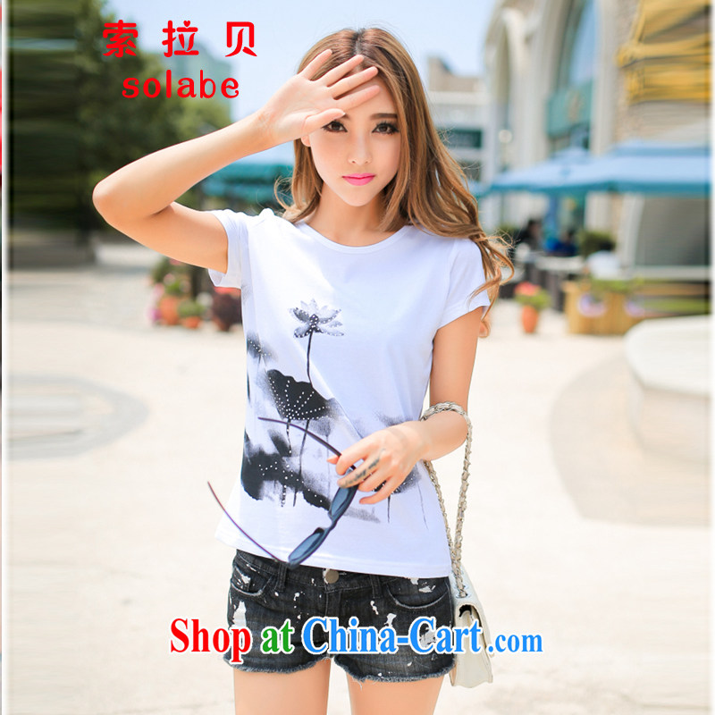 Solabe/in the Addis Ababa summer new Korean girls with a short-sleeved shirt T female beauty graphics thin large code T shirts, Diana's flouncing hot drill 621 black 3 XL, Addis Ababa (solabe), online shopping