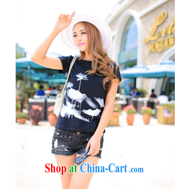 Solabe/in the Addis Ababa summer new Korean girls with a short-sleeved shirt T female beauty graphics thin large code T shirts, Diana's flouncing hot drill 621 black 3 XL, Addis Ababa (solabe), online shopping