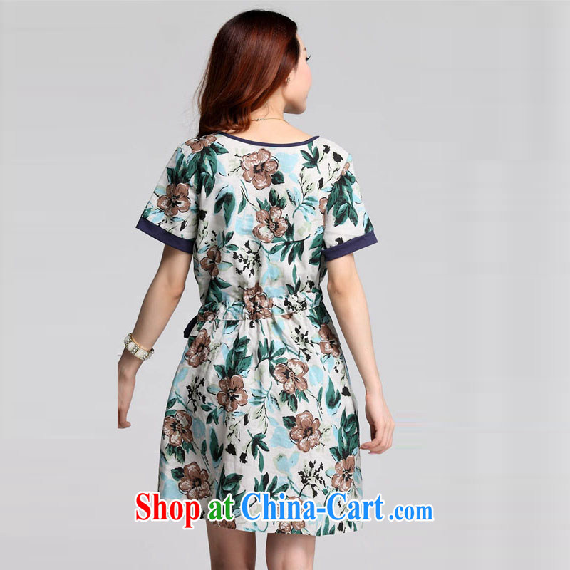 Loved summer linen stamp arts loose binding with thick, graphics thin, large, female short-sleeve dresses 3528 green XXXXL, loved (Tanai), online shopping