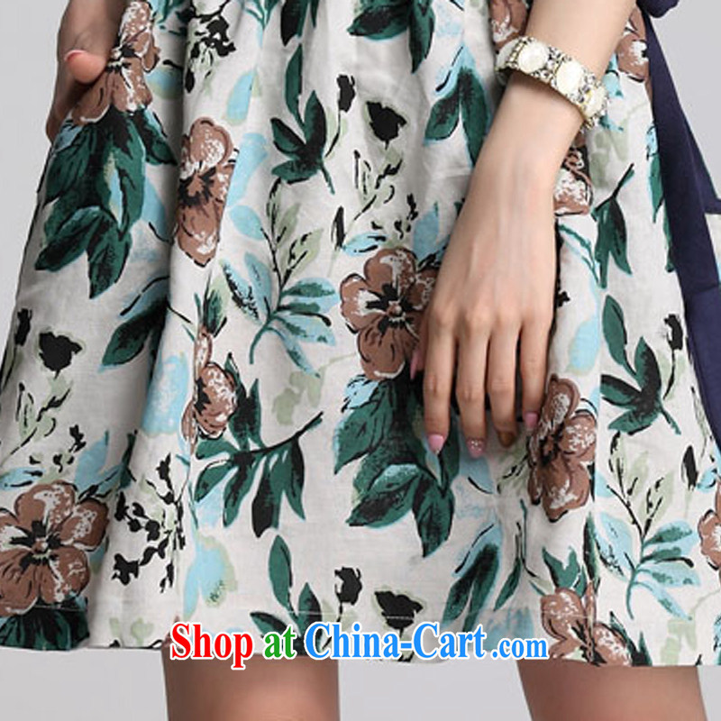 Loved summer linen stamp arts loose binding with thick, graphics thin, large, female short-sleeve dresses 3528 green XXXXL, loved (Tanai), online shopping