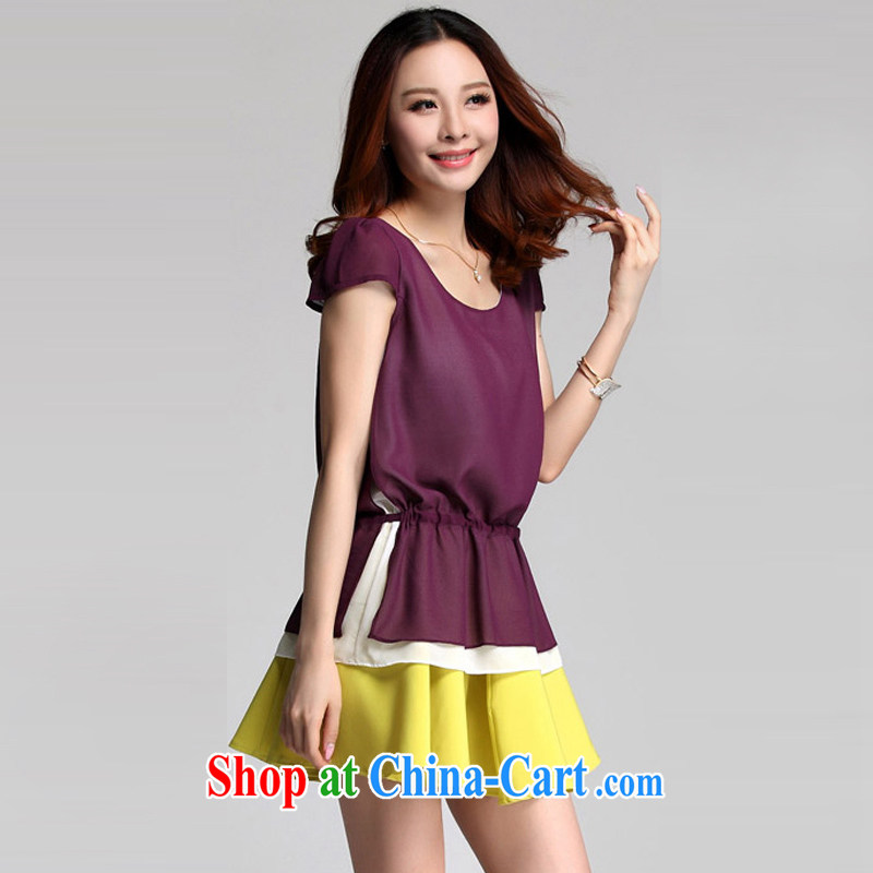 Loved Korean relaxed Elasticated waist knocked color snow woven leave of two big, female summer thick, short-sleeved T-shirt T pension3530 Magenta XXXXL, loved (Tanai), online shopping