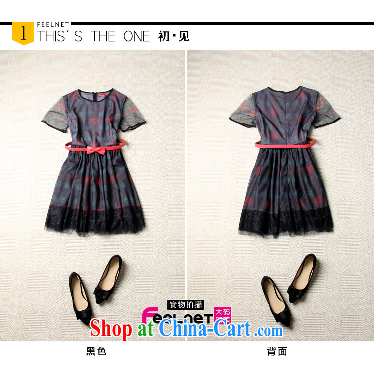 feelnet Korean version XL girls with thick mm summer new short-sleeved Web yarn plaid print dress, belt 200 black large code 6 XL pictures, price, brand platters! Elections are good character, the national distribution, so why buy now enjoy more preferential! Health