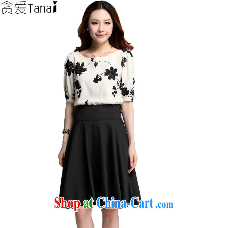 loved the code female summer wear thick MM Korean lady 5 cuff round-collar embroidered really two-piece dresses 3538 white on the black XXXXL
