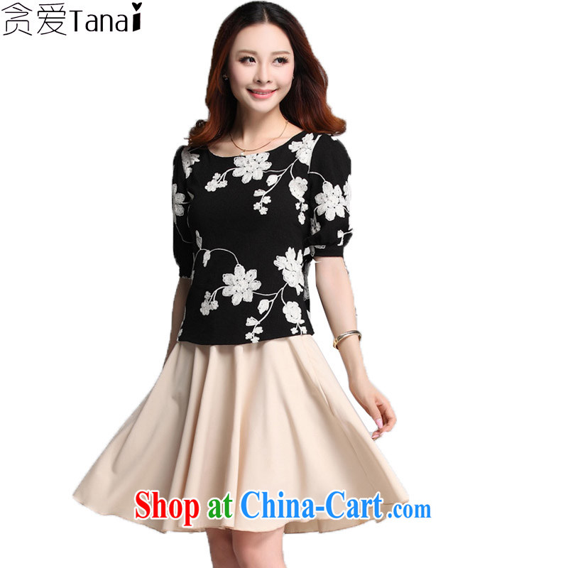 loved the code female summer thick MM Korean lady 5 with embroidery is really two-piece dresses 3538 white on the black XXXXL, loved (Tanai), shopping on the Internet