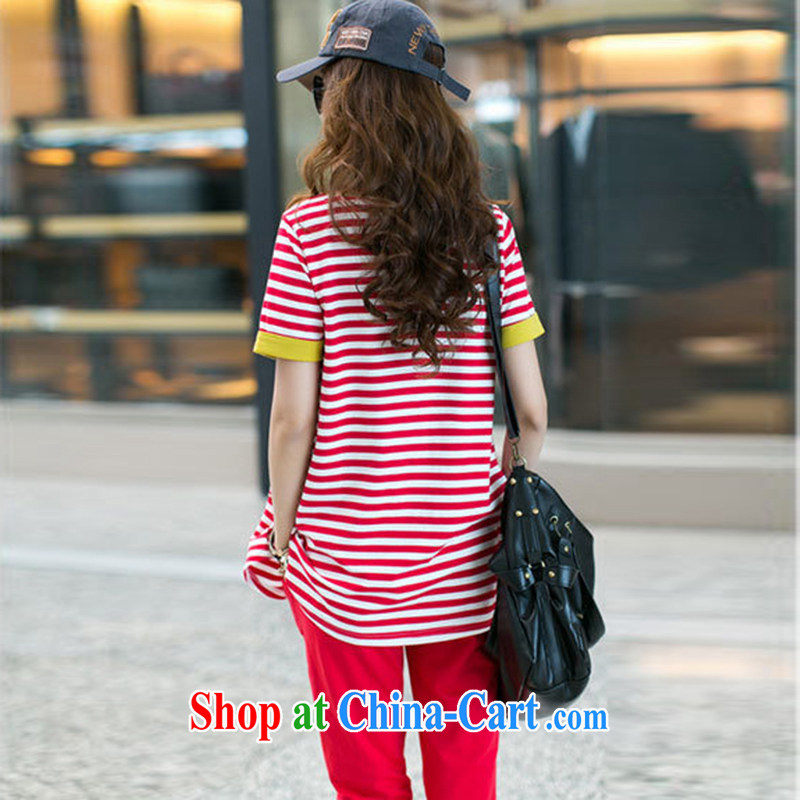 Modern idea new striped cotton package thick MM may pass through, T pension tension with 7 pants two piece Combination Leisure package red XXXL Modern, idea, the Code women, online shopping