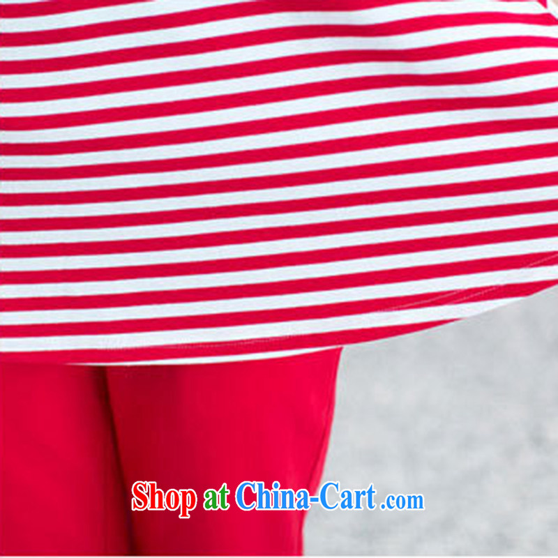 Modern idea new striped cotton package thick MM may pass through, T pension tension with 7 pants two piece Combination Leisure package red XXXL Modern, idea, the Code women, online shopping