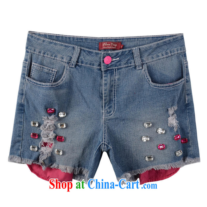 Thin _NOS_ Korean version of the greater code female summer staple beads worn out Elastic waist graphics thin jeans hot pants M 76,911 red 38 code_suitable for 170 about Jack