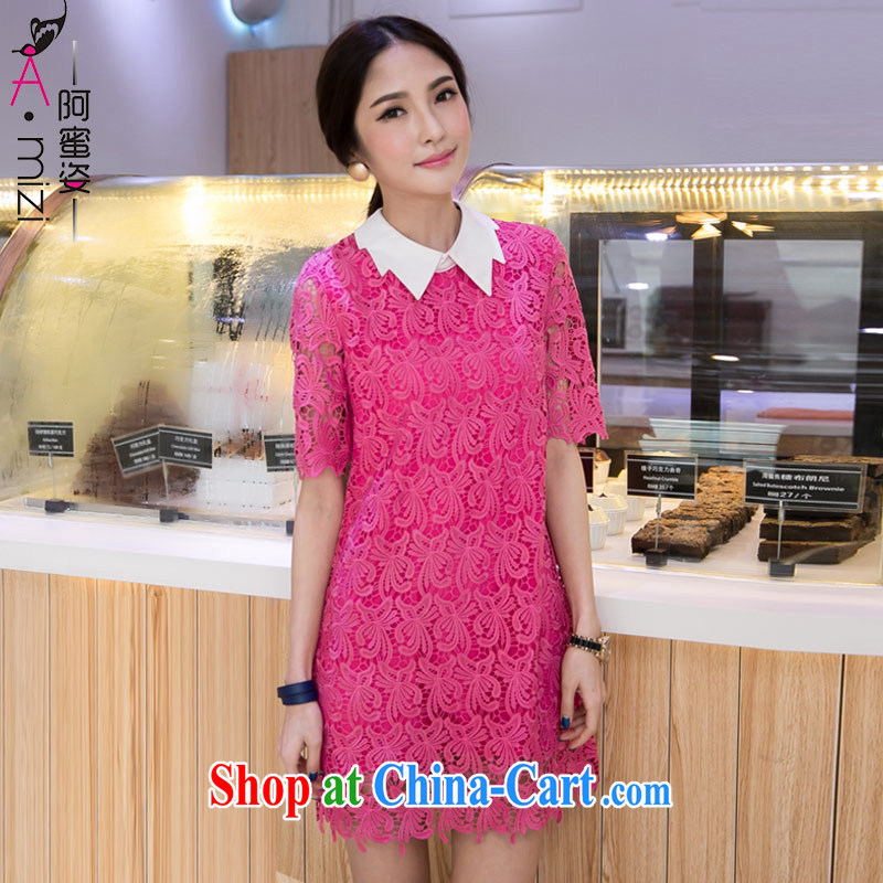 The honey and diverse large, female fat MM new summer high-end Openwork lace knocked color lapel graphics thin dresses women of 8734 red XXXXL, honey, and, on-line shopping
