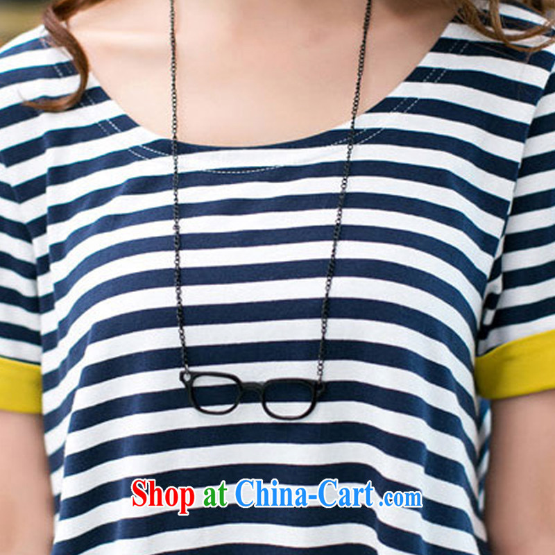 According to take care spring new 2015 uniforms King, female Korean version mm thick summer wear cotton striped short-sleeved Leisure package blue XXXXL, according to take care, and shopping on the Internet