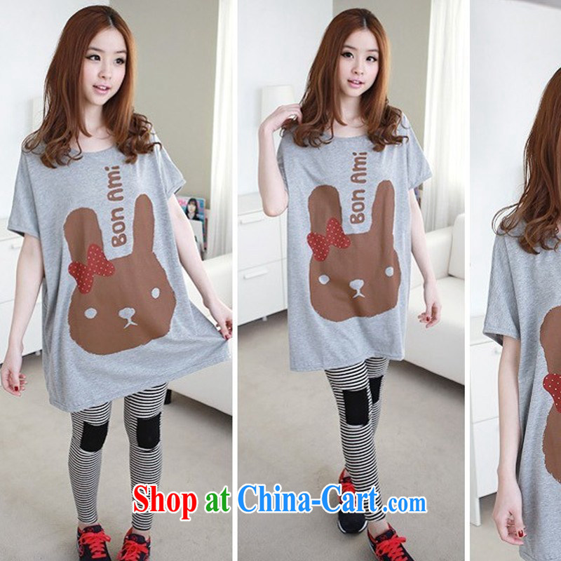 In short _ 2015 girls summer new 269,117 Korean rabbit in the pattern long T pension maximum code female thick sister female gray are code