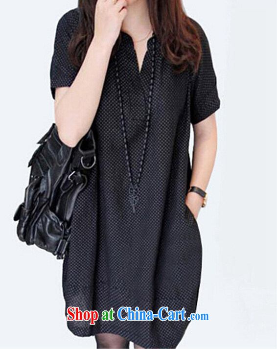 Solid Color has always list summer 2015 New New women with thick mm larger female Korean loose video thin V collar wave point short-sleeve, long, solid dress female Tibetan cyan XXL pictures, price, brand platters! Elections are good character, the national distribution, so why buy now enjoy more preferential! Health