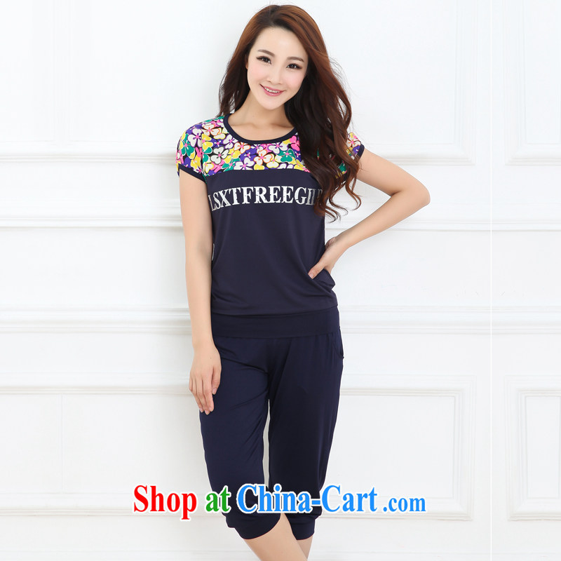 Increase the emphasis on MM summer 2014 and indeed increase, female fat sister short-sleeved 7 graphics thin campaign kit dark blue 4 XL recommendations 180 - 200 jack